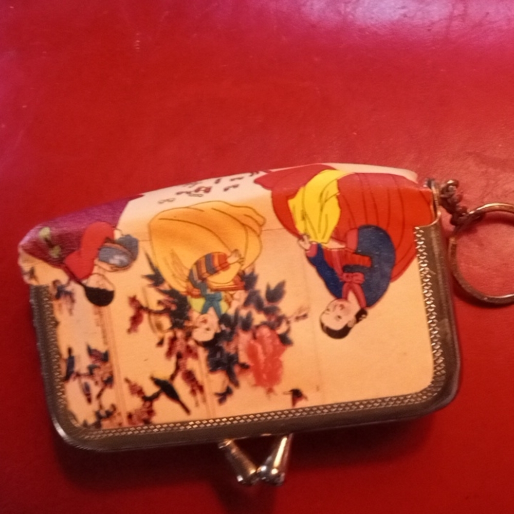 Japan off white leather painted Mirror Lipstick Purse with key chain